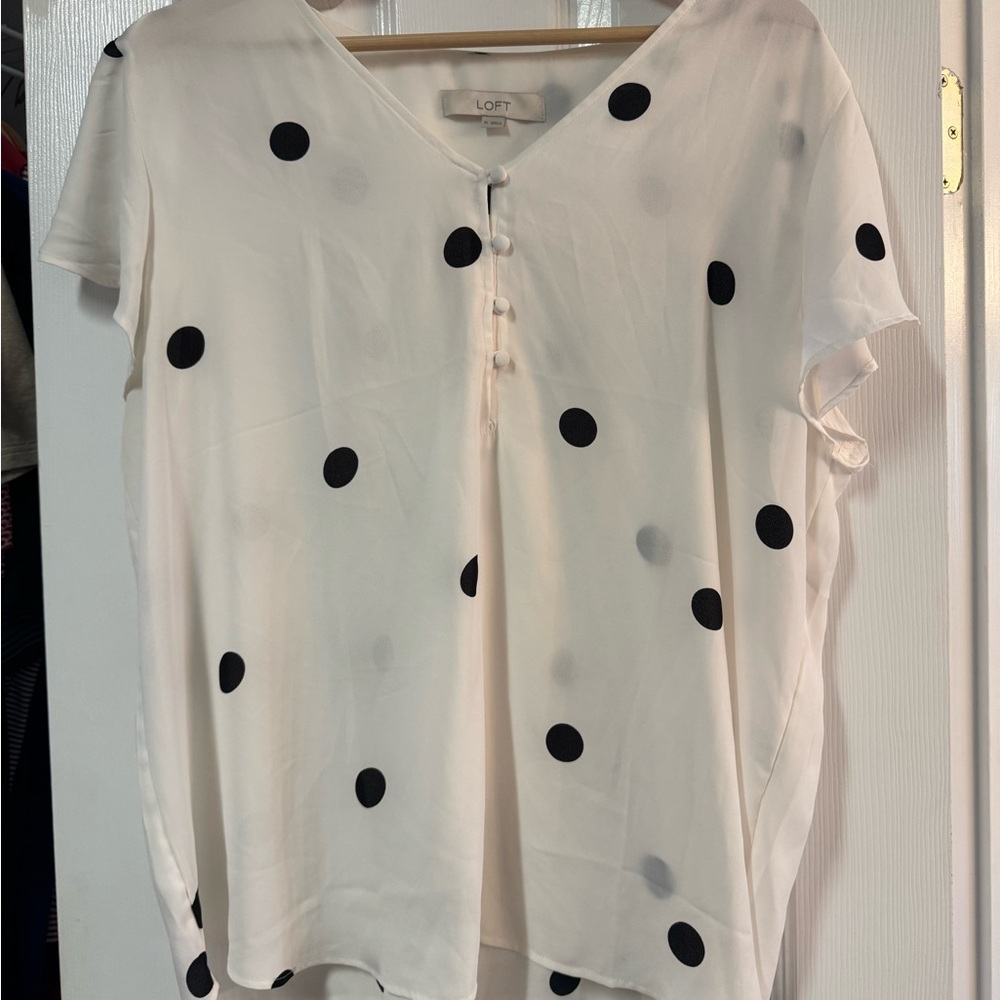 LOFT White and Black Polka Dot Women's Top